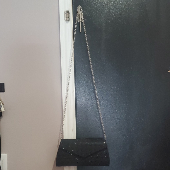 Black Rhinestone Envelope Clutch with Chain Strap - Picture 4 of 5